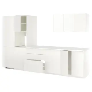 METOD kitchen, white/Veddinge white, Depth 63.5 x Width 346.0 x Height 208.0 cm