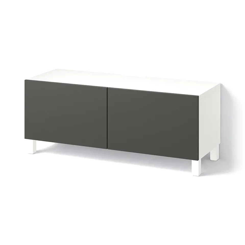 BESTÅ TV bench with doors, white Lappviken/Stubbarp/dark grey, 120x42x48 cm