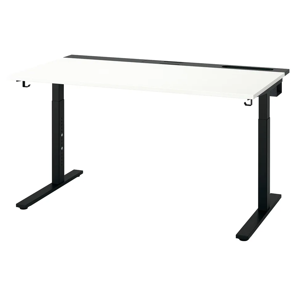 MITTZON black desk, rectangular, two-tier with grey top.