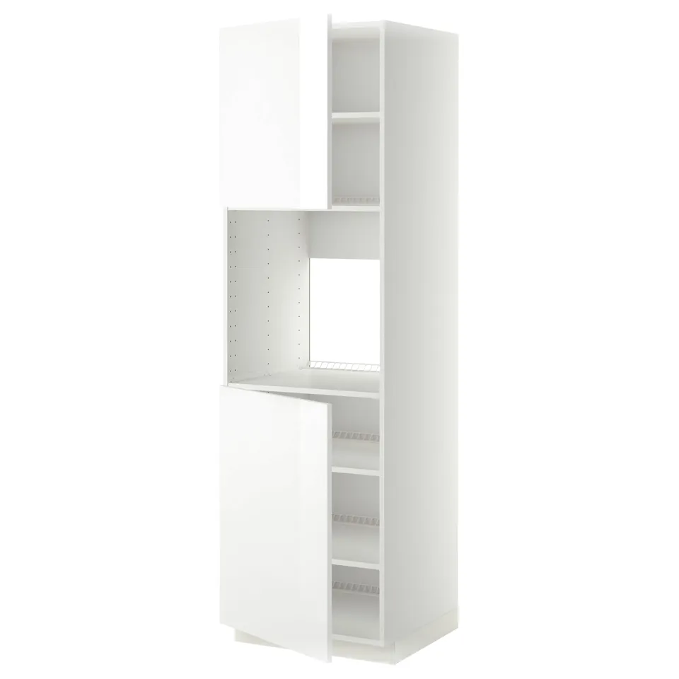 White METOD kitchen unit with shelves, modern design.