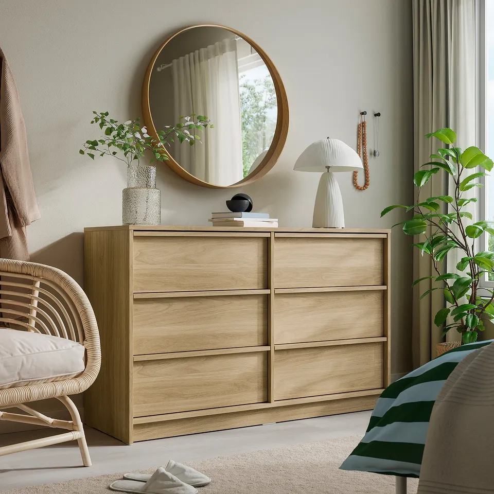 ANKARUDDEN Chest of 6 drawers, with 2 inner drawers/oak effect, 139x48x87 cm