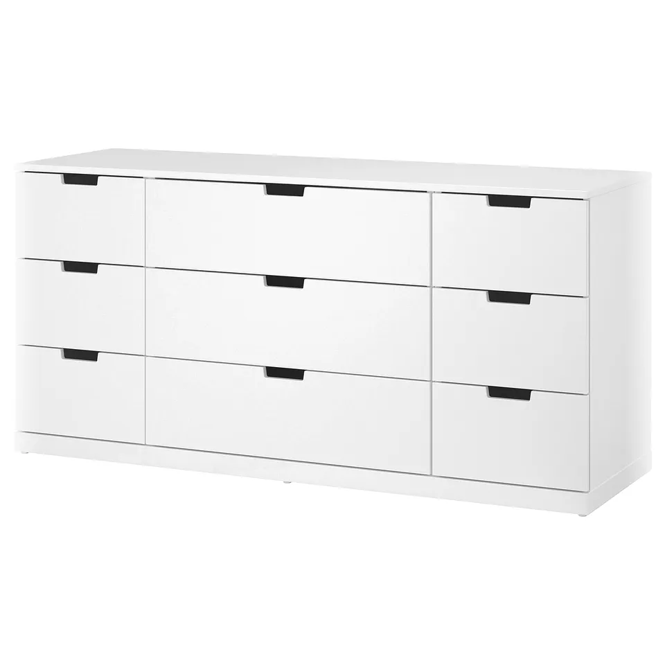 White NORDLI 6-drawer chest, modern design with black handles.
