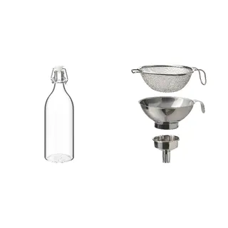KORKEN set: bottle with stopper + strainer/funnel set of 3