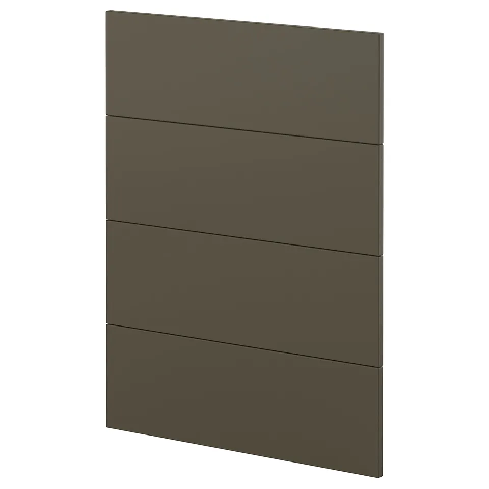 Dark brown kitchen cabinet front, rectangular with horizontal lines, part of IKEAs METOD series.