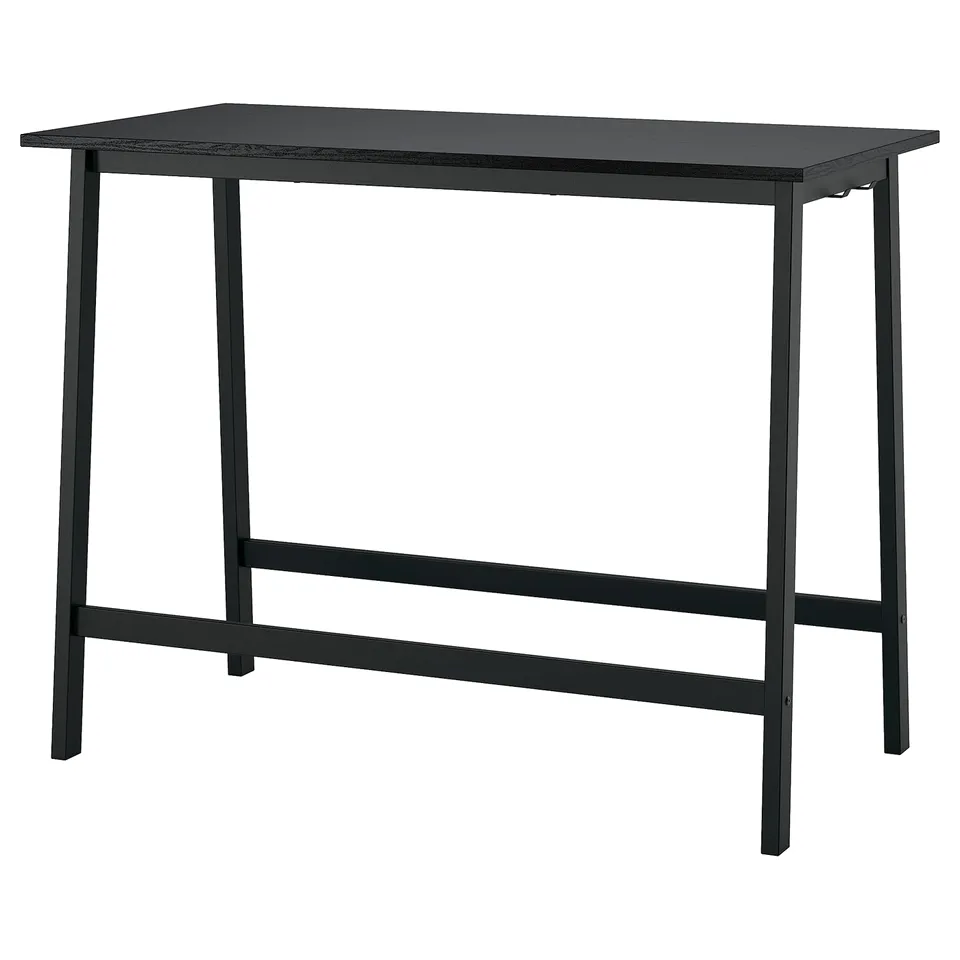 Mitzon black conference table, steel & particleboard, ash top, minimalist, stands/ seats both sides.