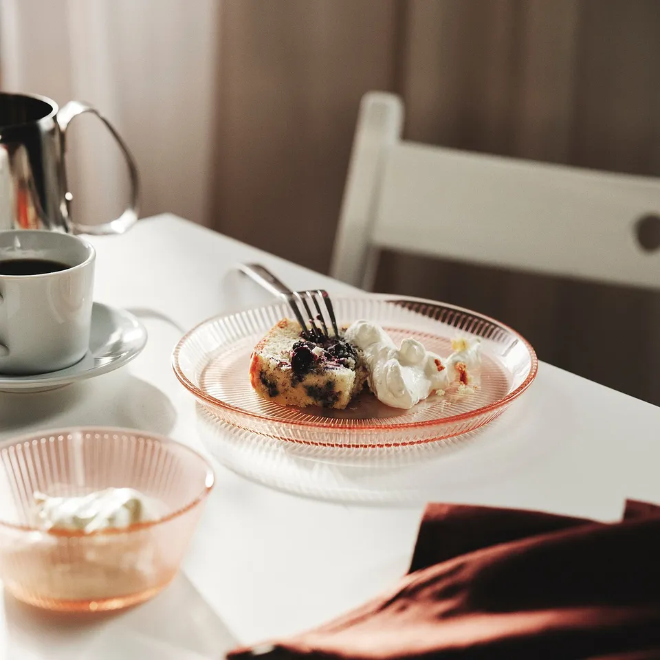 Blueberries, whipped cream, coffee - versatile breakfast or dessert.