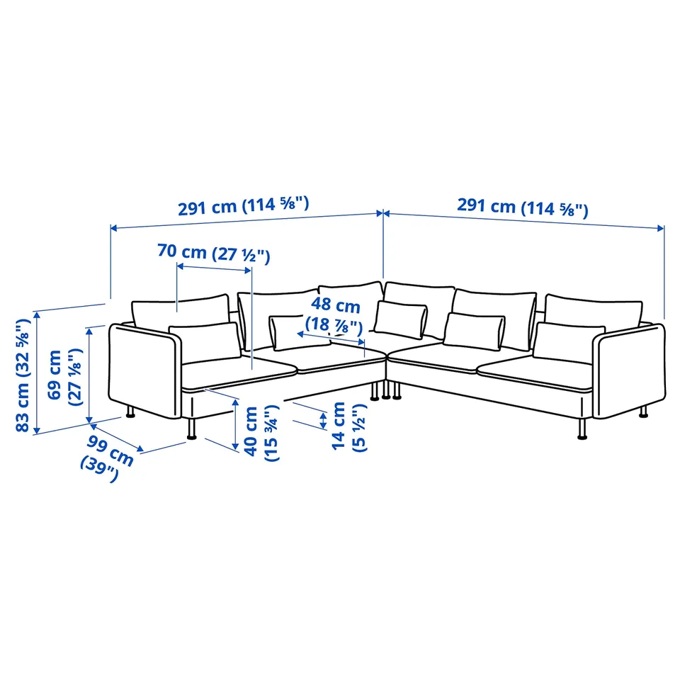 Illustration with measurements for the product: SÖDERHAMN.