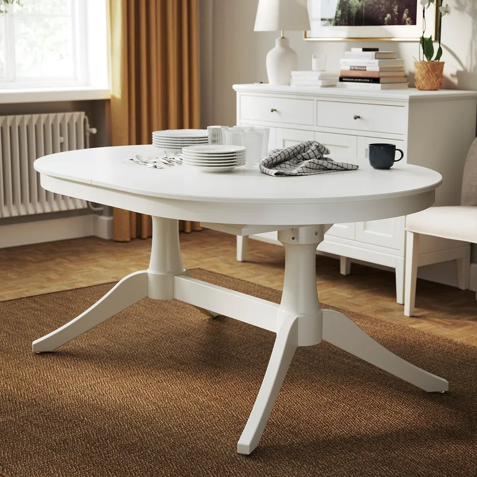 ROSENTORP / NÄSINGE Table and 6 chairs, white/Tibbleby beige-grey white, 160/215x110 cm
