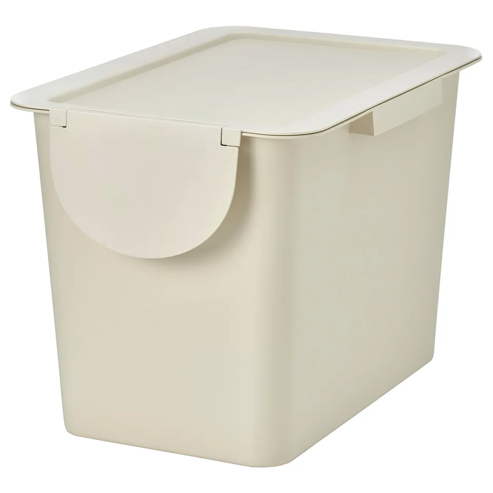 TRÖSKNING Bin with lid, light beige, 25 l
