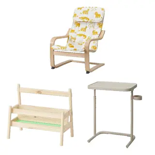 BJÖRKÅSEN/FLISAT/POÄNG set: children's armchair + book display + laptop stand