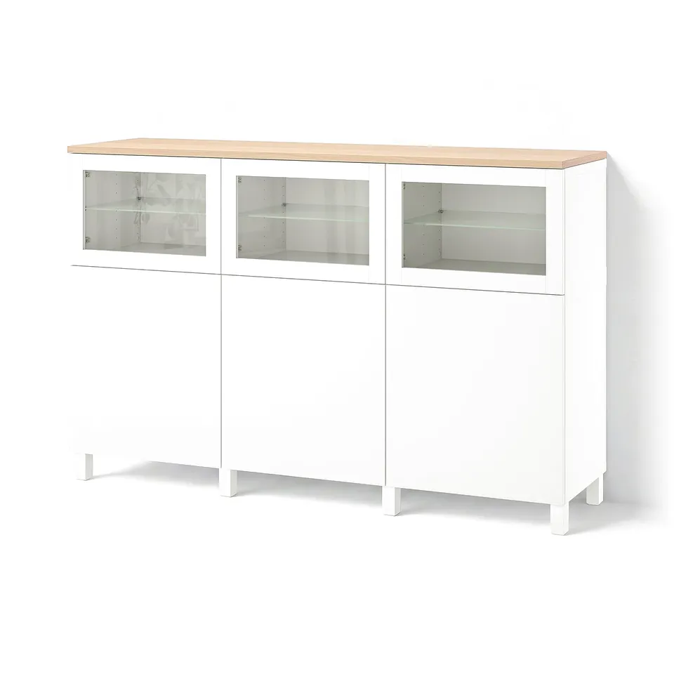 BESTÅ Storage combination with doors, Lappviken/Stubbarp/Sindvik white clear glass, 180x42x114 cm