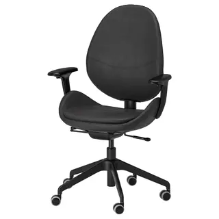HATTEFJÄLL office chair with armrests, Smidig black/black, Width 68 x Depth 68 cm