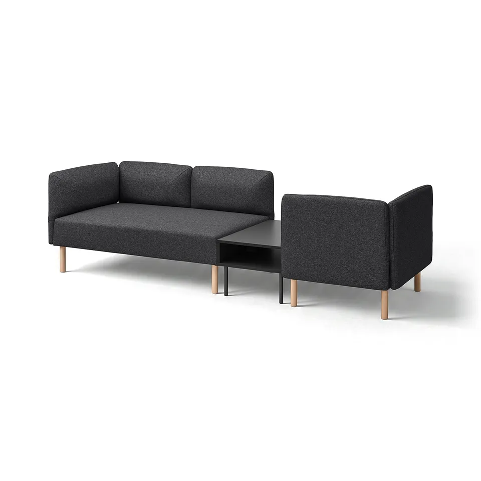 Modern charcoal grey LILLEHEM modular sofa with wooden legs and optional side table.