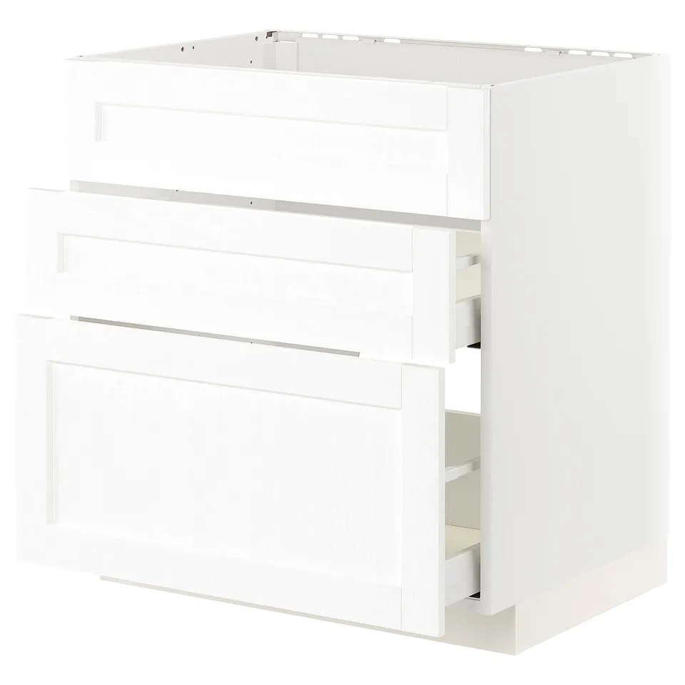 White METOD kitchen cabinet, modern design, multiple drawers, sturdy construction.