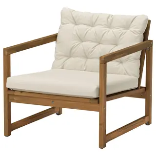 NÄMMARÖ lounge chair, outdoor, light brown stained/Kuddarna light grey-beige, Width 69 x Depth 78 x Height 75 cm