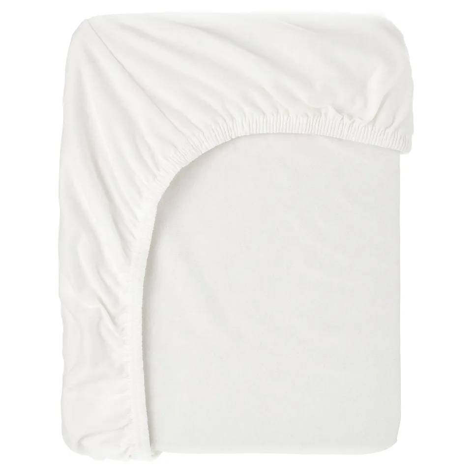 White bed sheet, rectangular, flat, clean, soft cotton.