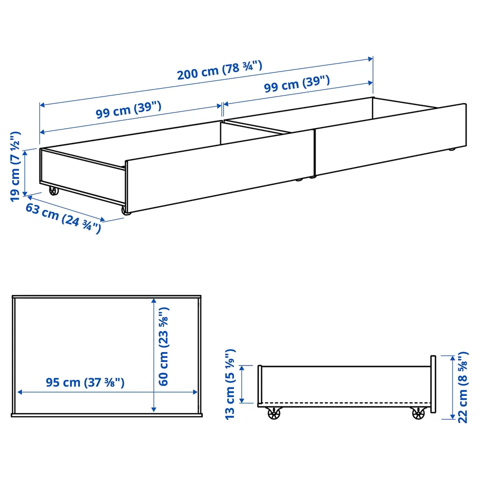 GULLABERG Bed storage box, set of 2, white, 200 cm