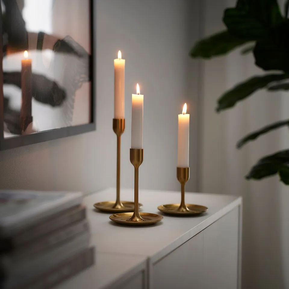 FULLTALIG Candlestick, set of 3, brass-colour