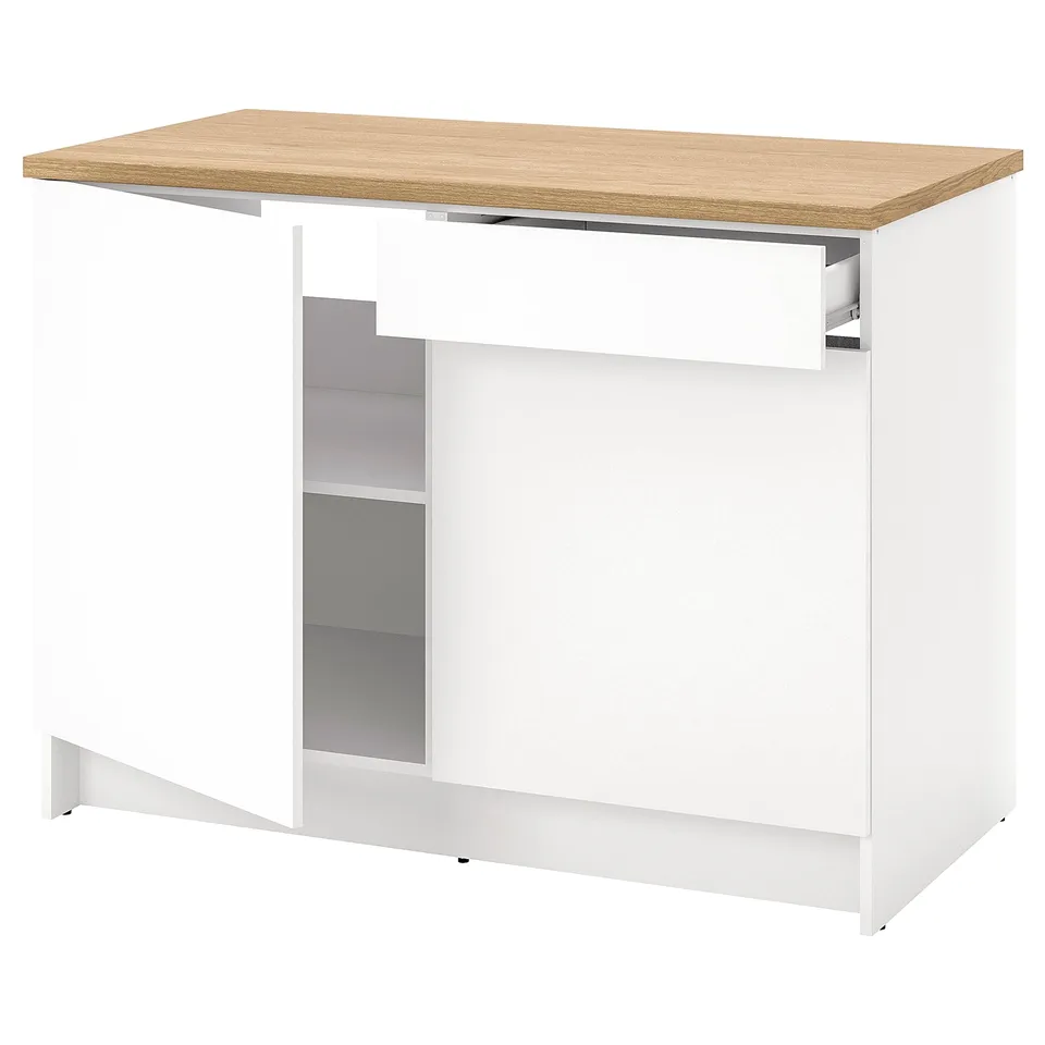 KNOXHULT white kitchen unit, oak top, ample storage, adjustable shelves.