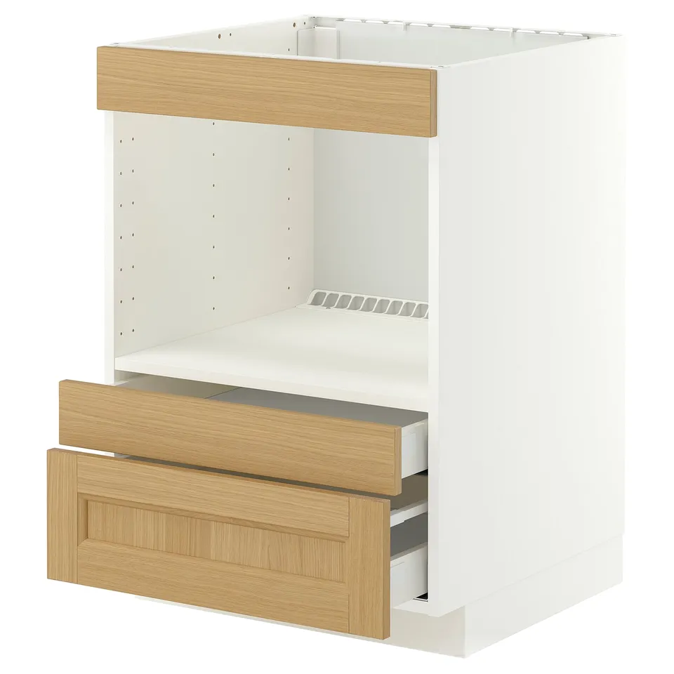 METOD / MAXIMERA Base cabinet f built-in appliances, white/Vedhamn oak, 60x60x80 cm