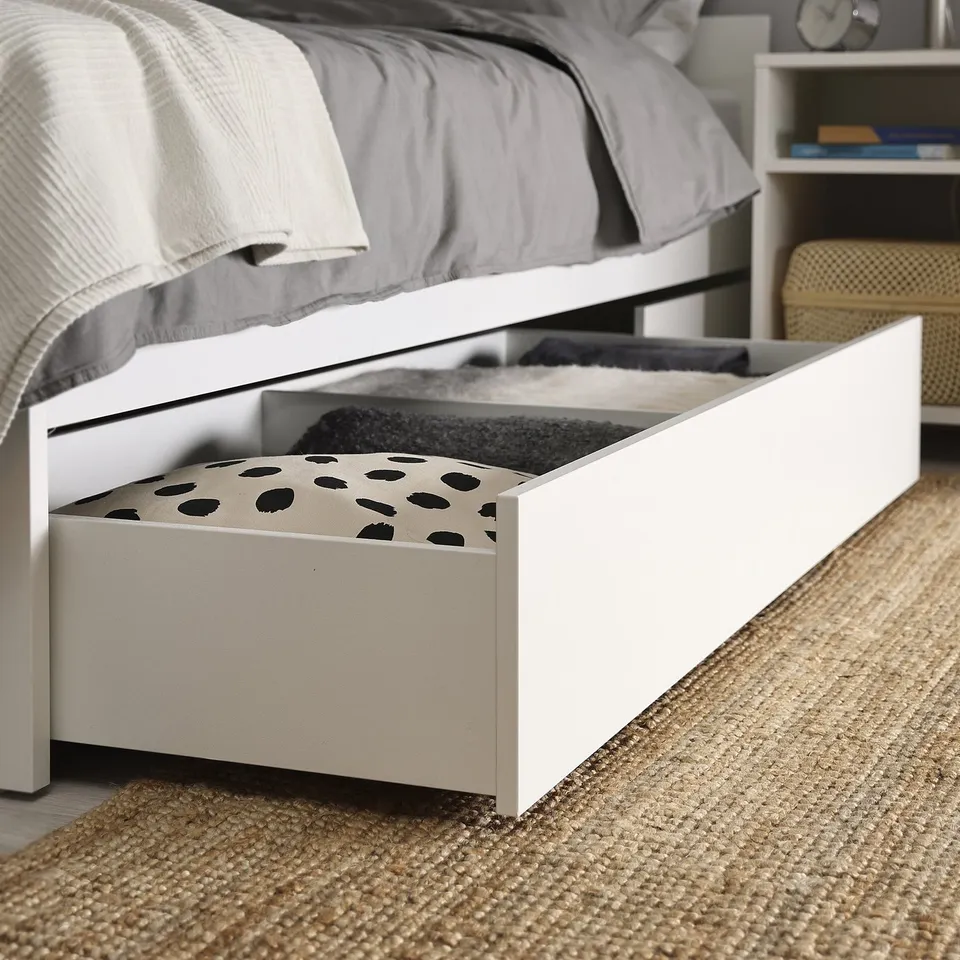 part: VIHALS bed frame with 4 storage boxes