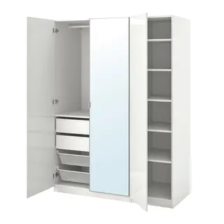 PAX / FARDAL/ÅHEIM wardrobe combination, high-gloss white/mirror glass, 150x60x201 cm
