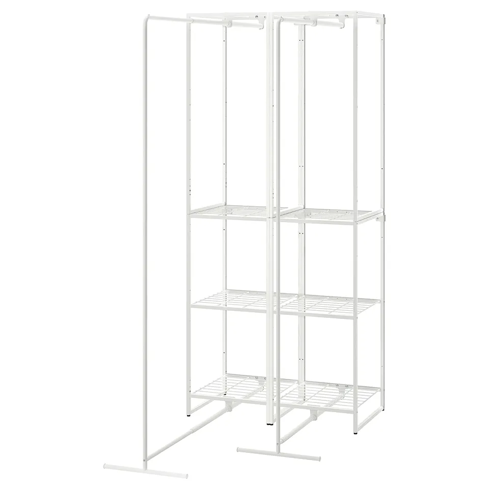 White JOSTEIN storage unit, metal, three-tiered with hanging rod, suitable indoor/outdoor.