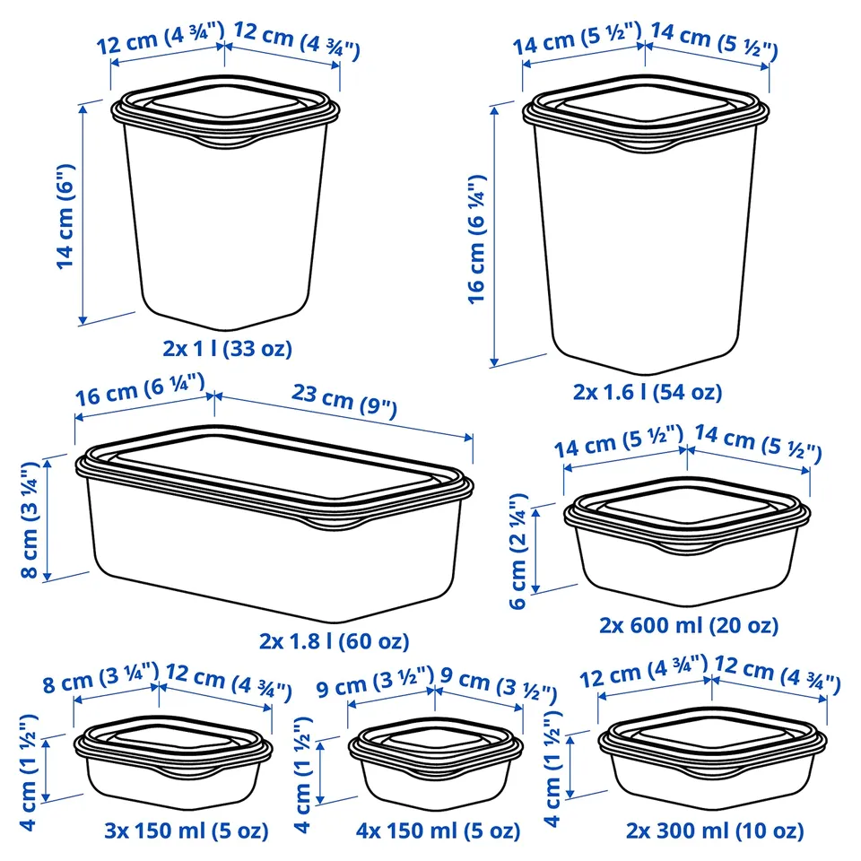 PRUTA Food container with lid, set of 17, green