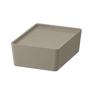 KUGGIS box with lid, dark grey-beige, Depth 26 x Height 8 x Width 18 cm