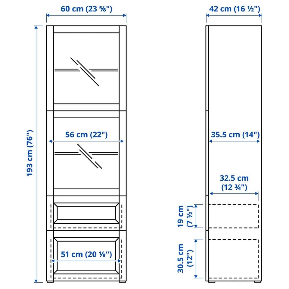 Illustration with measurements for the product: BESTÅ.