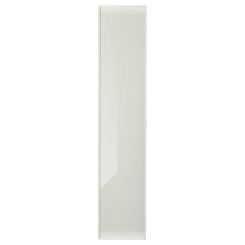 Högbö glass door for billy bookcase, sleek and modern design, white colour with adjustable hinges.