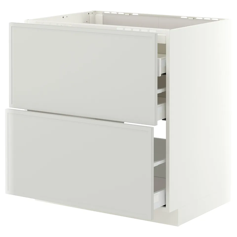 METOD / MAXIMERA Base cab f hob/2 fronts/3 drawers, white/Aspudden light grey, 80x60x80 cm