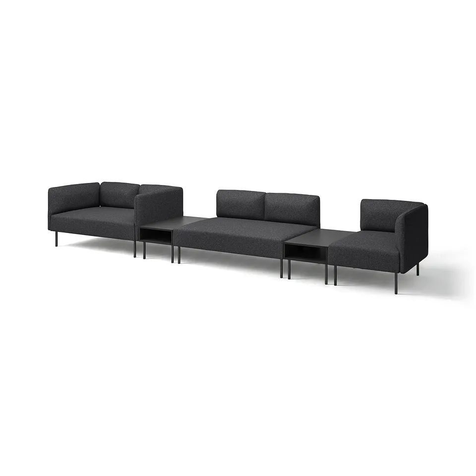 Modern black modular sofa set with clean lines and sleek design.