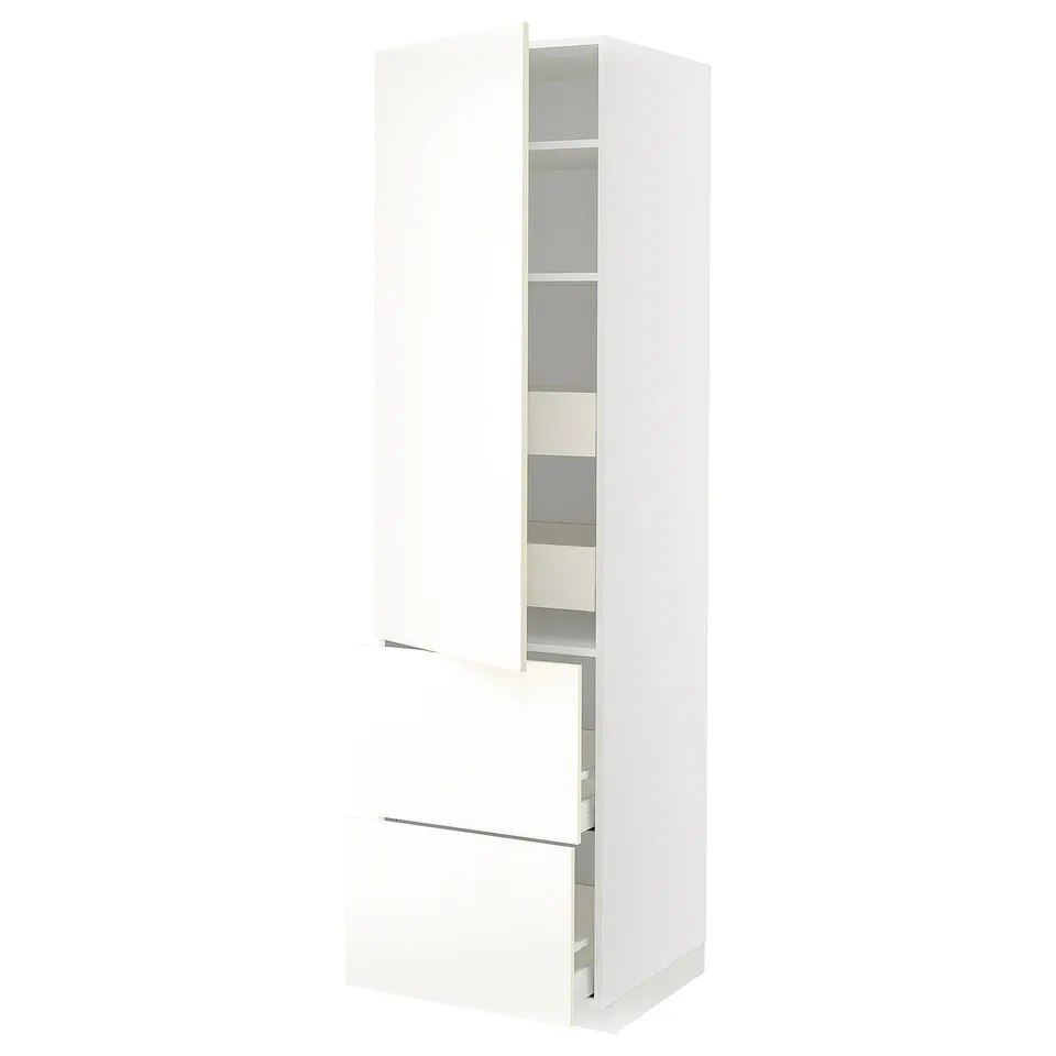 White METOD kitchen cabinet with adjustable shelves and drawers.