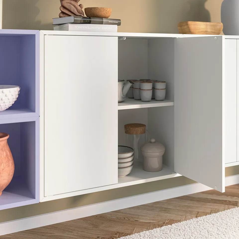 EKET Wall-mounted cabinet combination, white/pale lilac, 175x35x70 cm