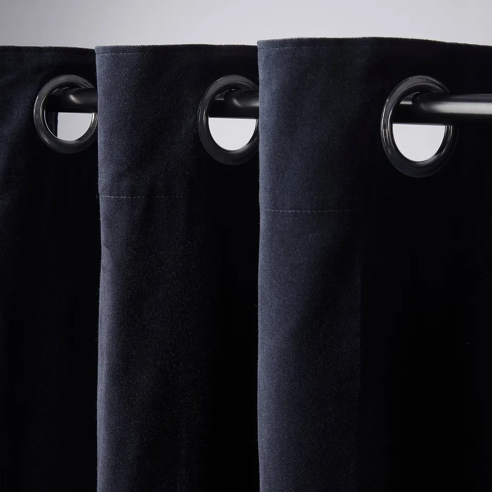 SANELA Curtains, 1 pair, dark blue/with eyelets, 140x160 cm