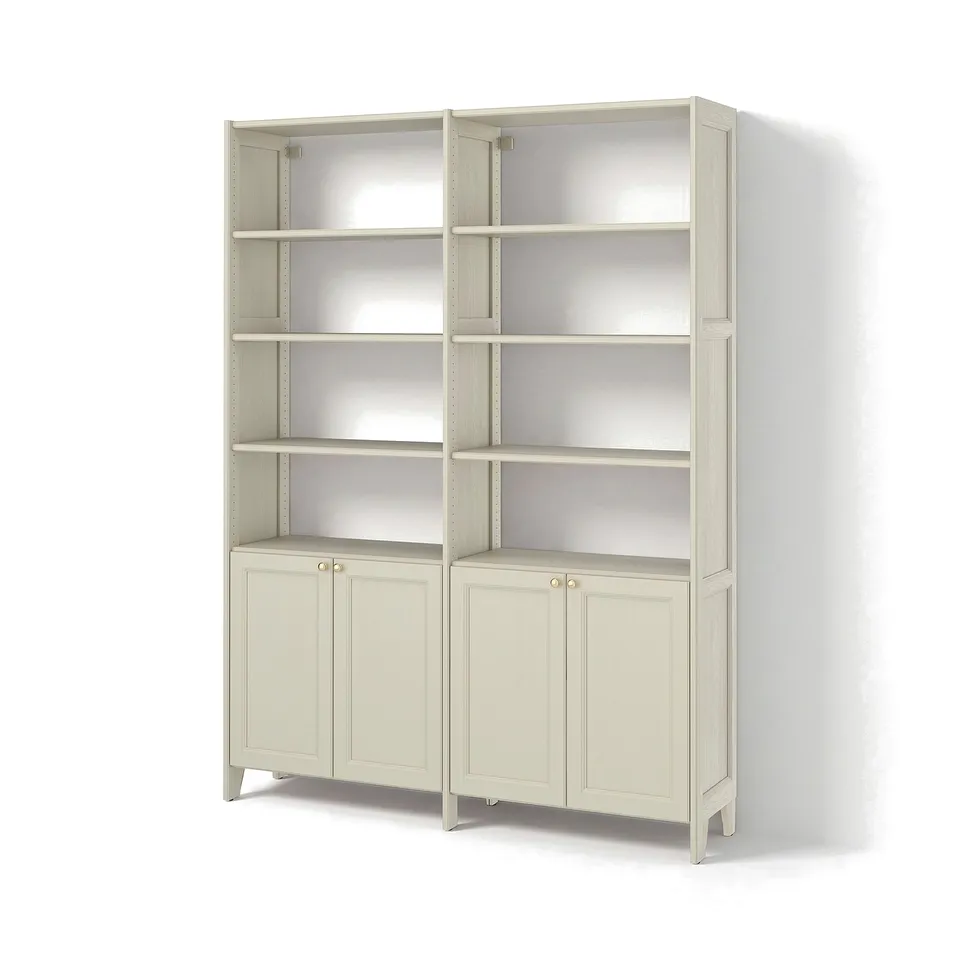 GULDDRAGARE Storage combination, beige/with 4 doors with shelves, 159x37x216 cm