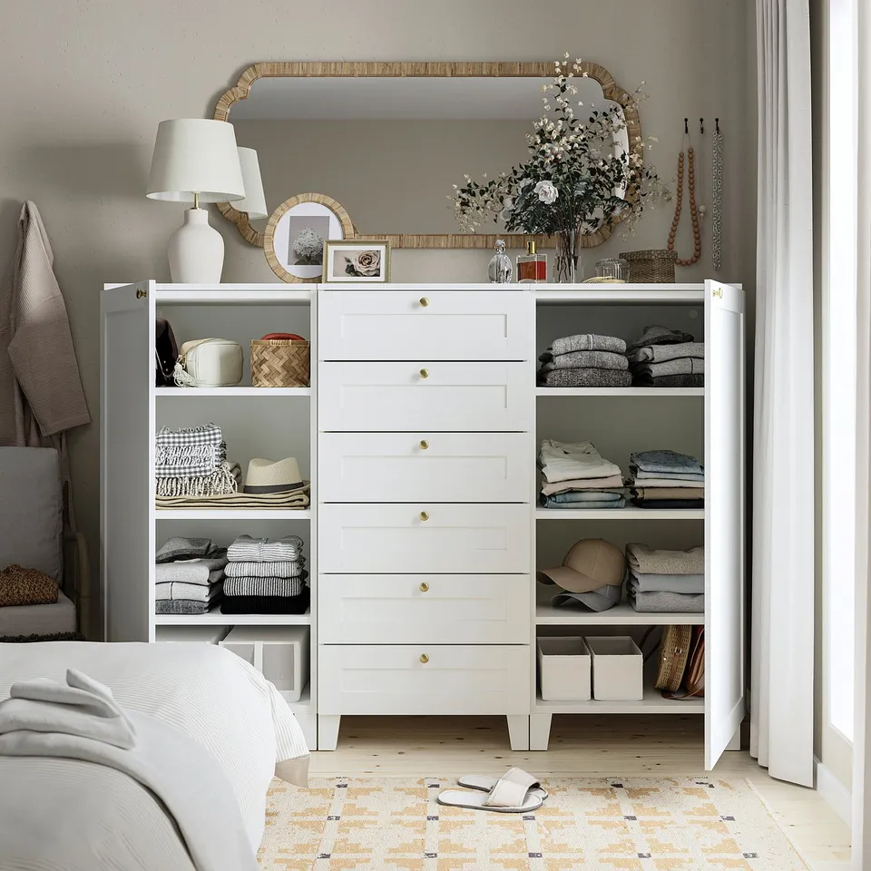 PLATSA Cabinet with doors and drawers, white/SANNIDAL white, 180x57x133 cm