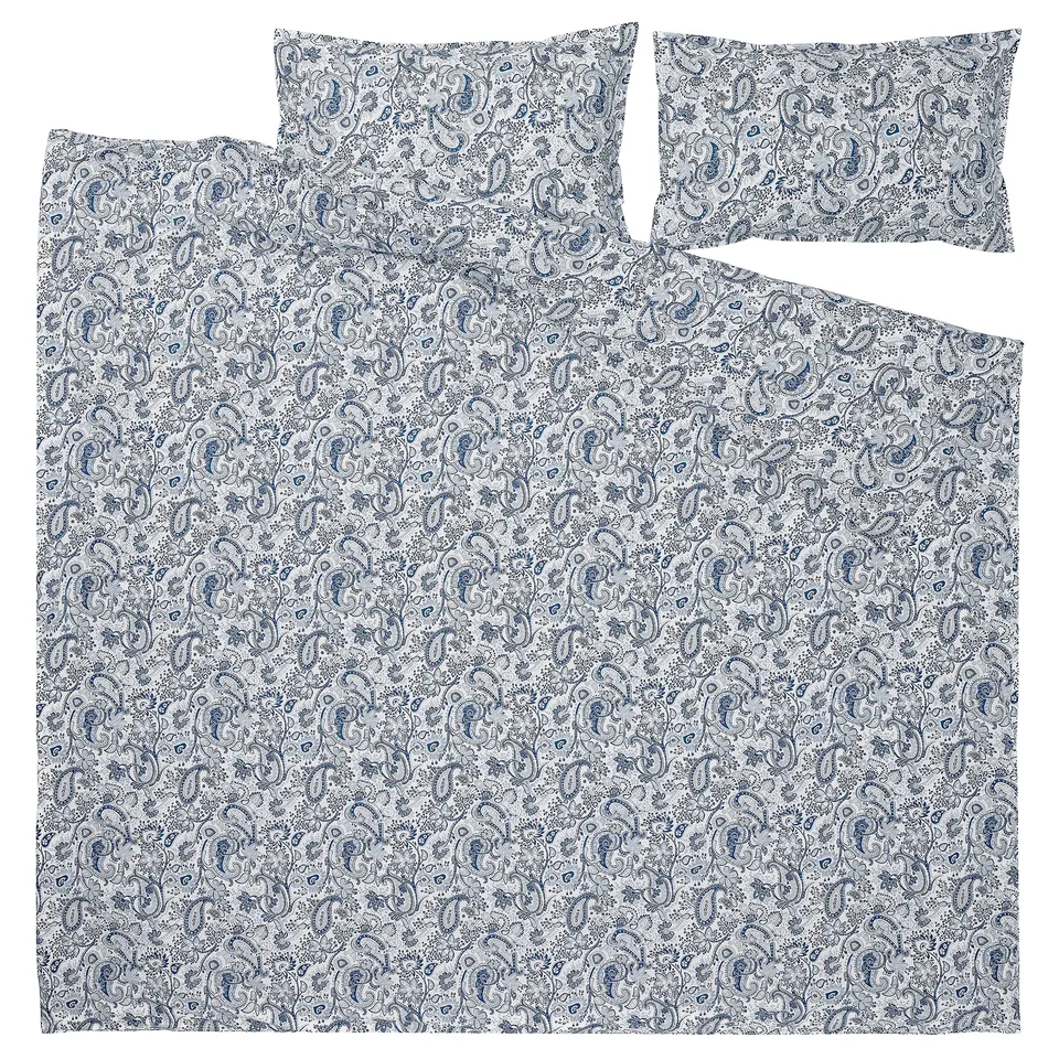 RODGERSIA Duvet cover and 2 pillowcases, blue/white, 240x220/50x80 cm