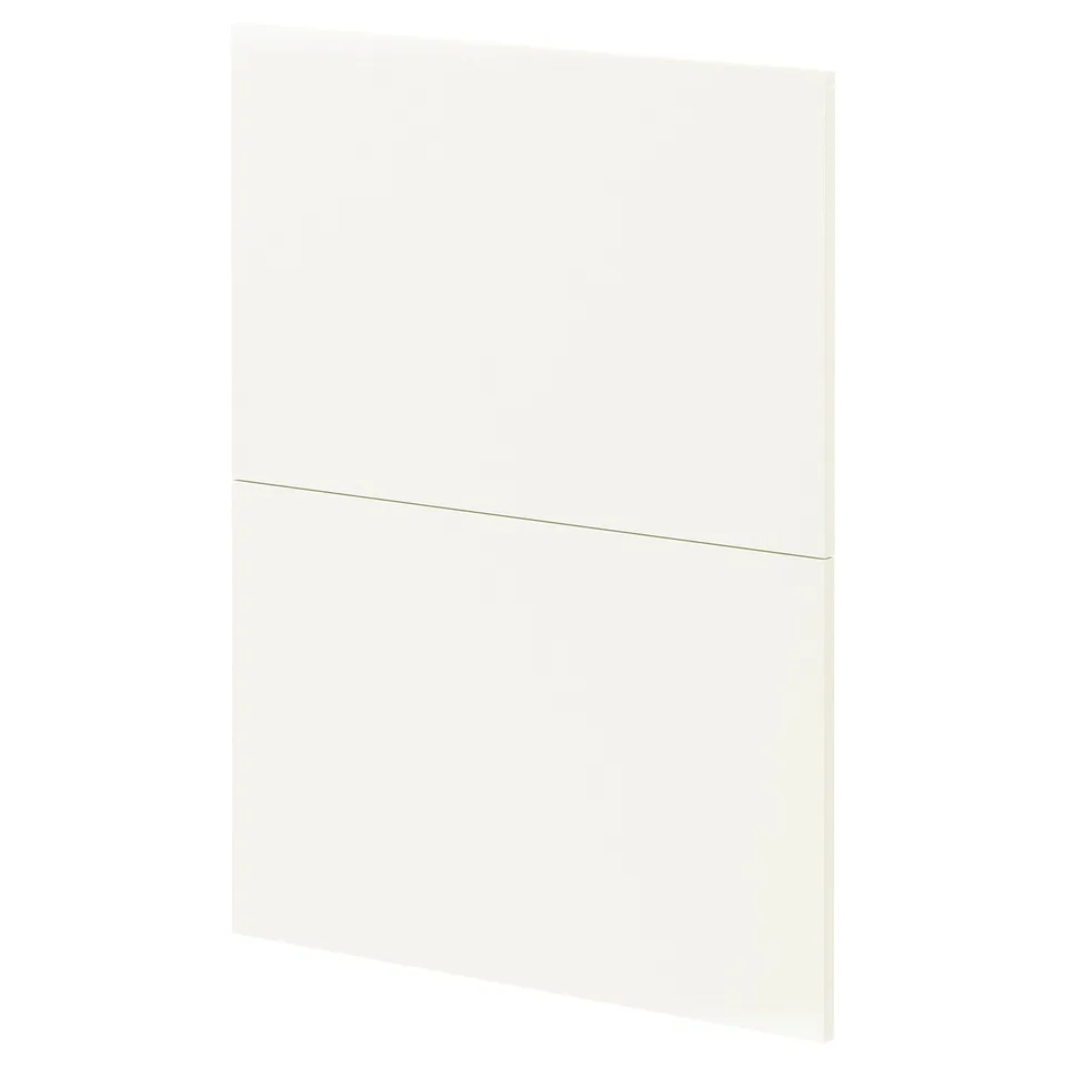 White METOD kitchen cabinet. Square shape, flat panel design. Made from particleboard with plastic edges.