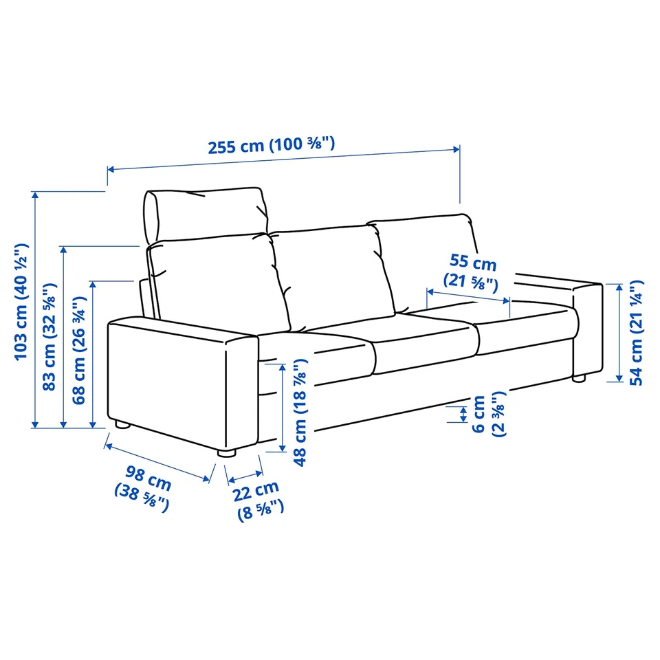 Illustration with measurements for the product: VIMLE.