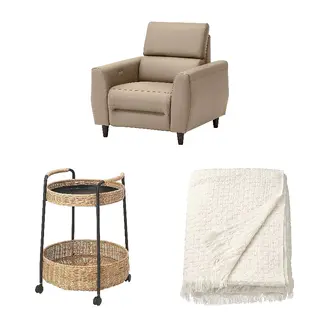 HORNMAL/LUBBAN/RULLERUM set: recliner, electric + trolley table with storage