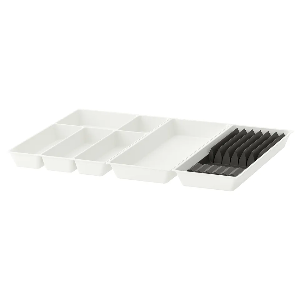 White UPPDATERA organiser: 3 compartments, 1 knife rack, made of recycled plastic.