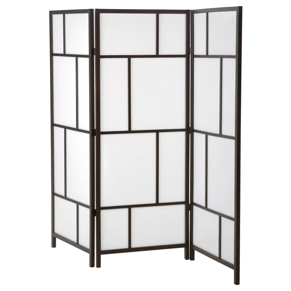A black and white room divider named RISÖR. It has a grid design and is made of solid pine wood.