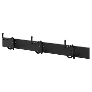 PINNIG rack with 3 hooks, black, Width 79 x Depth 17 x Height 16 cm