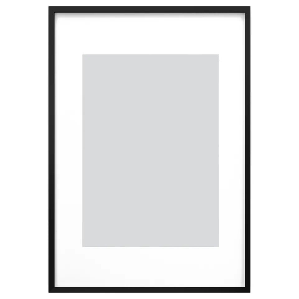RÖDALM black frame with grey mat, rectangular, modern design, picture ready.