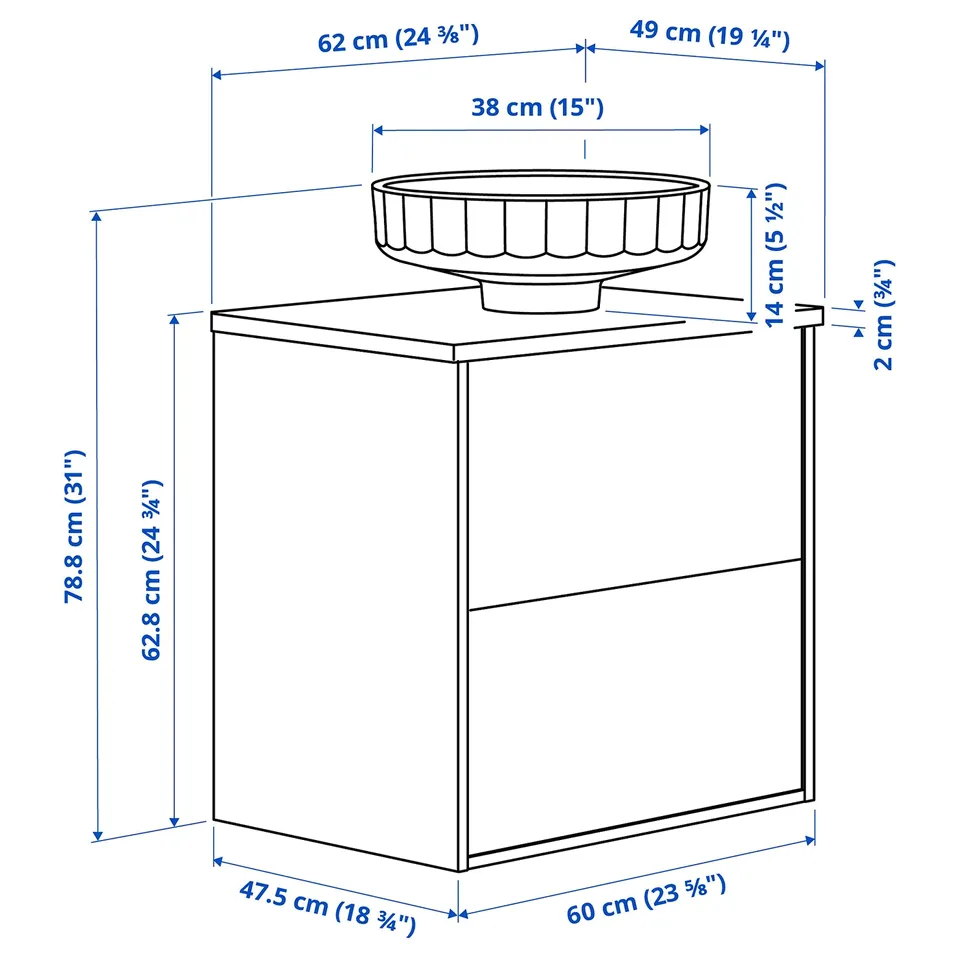 Illustration with measurements for the product: ÄNGSJÖN.