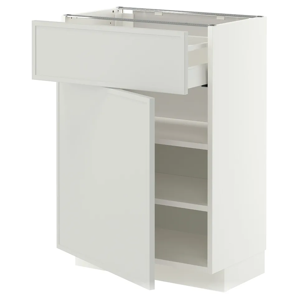 METOD / MAXIMERA Base cabinet with drawer/door, white/Aspudden light grey, 60x37x80 cm