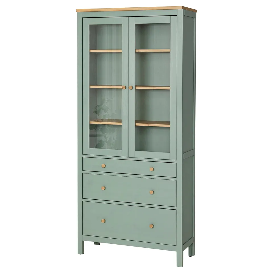 part: HEMNES glass-door cabinet with 3 drawers