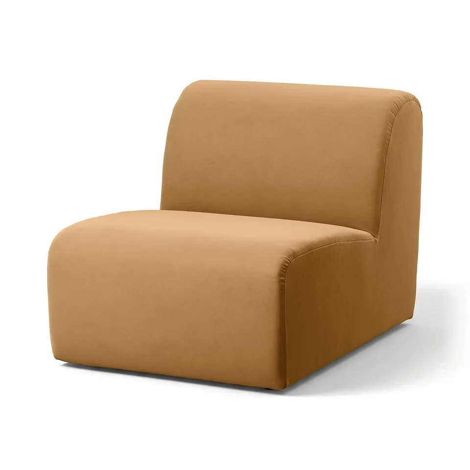 Single-STOCKHOLM 2025 chair: brown, velvet, curved, contemporary design.